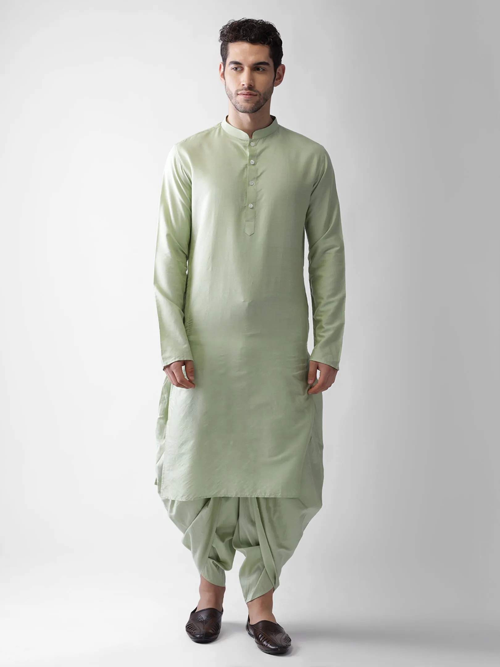 Men Beige Kurta Jacket Dhoti  Set