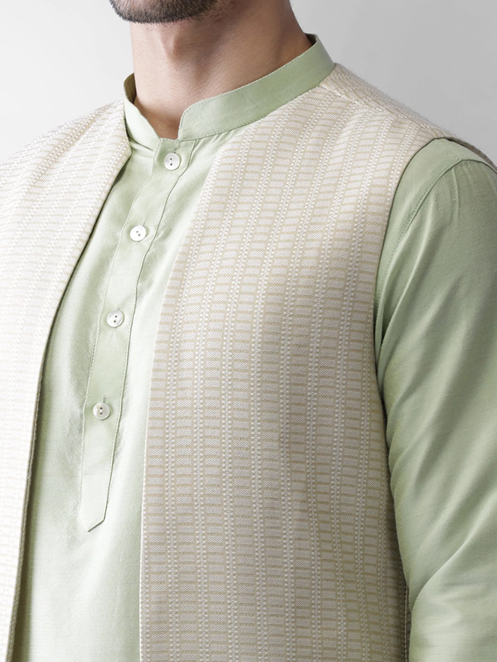 Men Beige Kurta Jacket Dhoti  Set