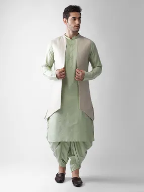 Men Beige Kurta Jacket Dhoti  Set