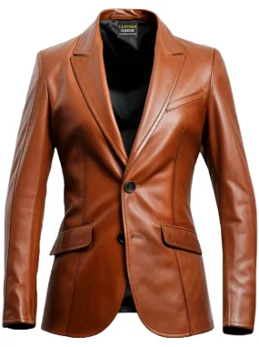 Men Brown Leather Blazer - Leather Blazer for Men