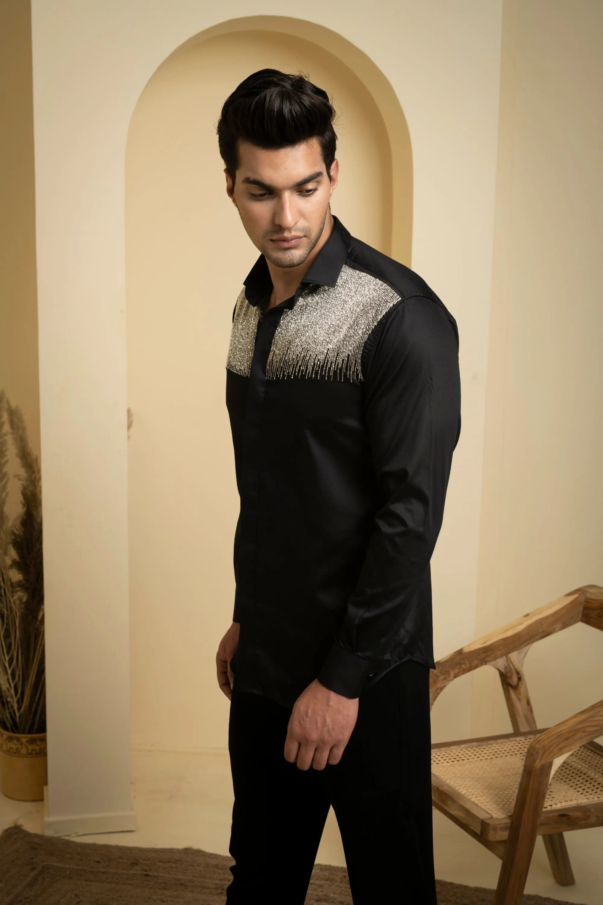 Men's Black Color Glare Full Sleeves Shirt - Hilo Design