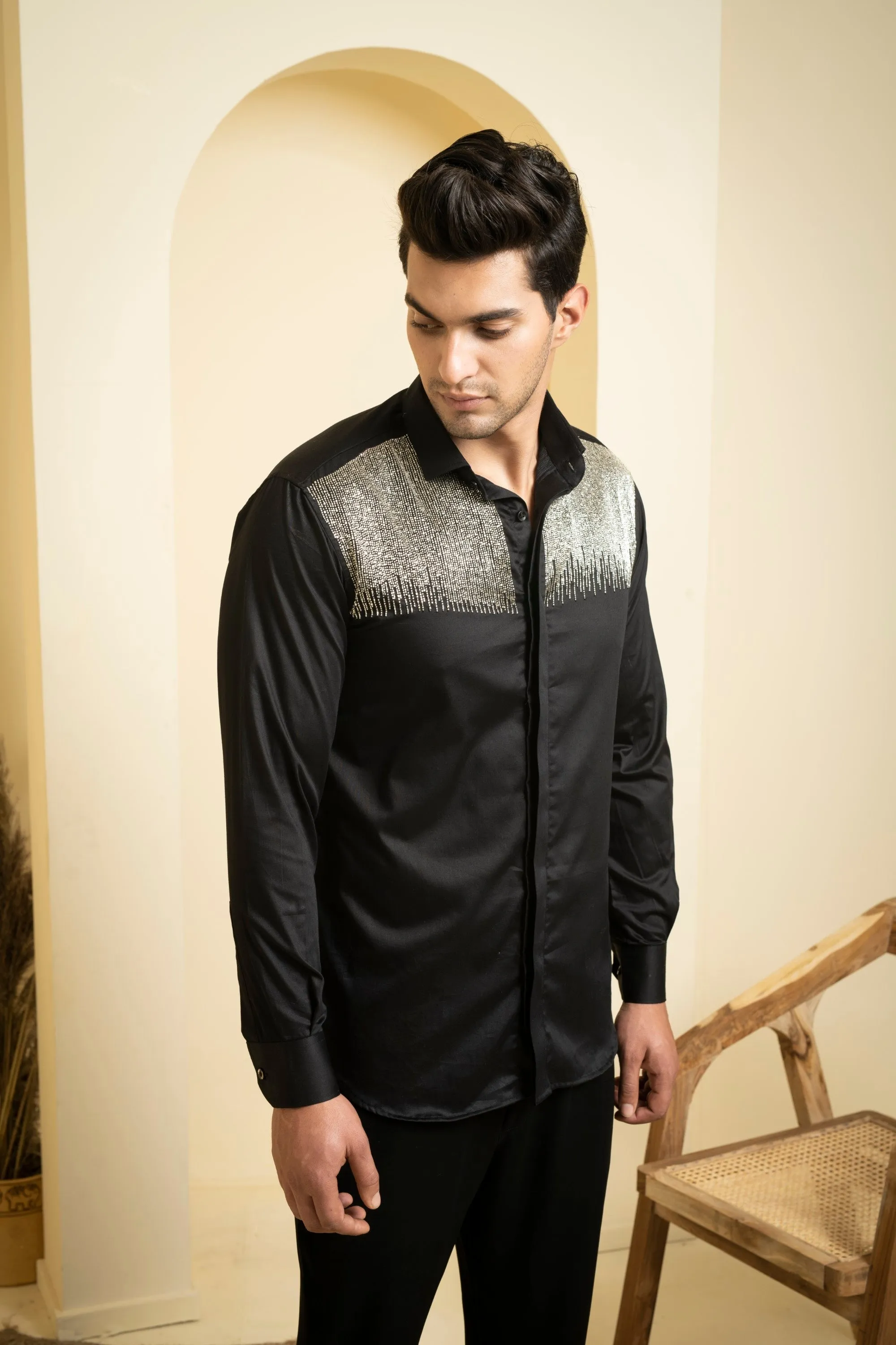 Men's Black Color Glare Full Sleeves Shirt - Hilo Design