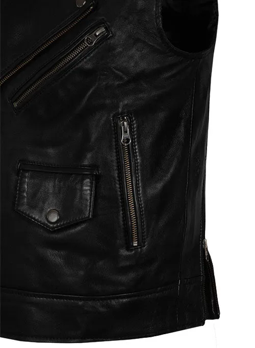 Men’s Black Leather Biker Vest