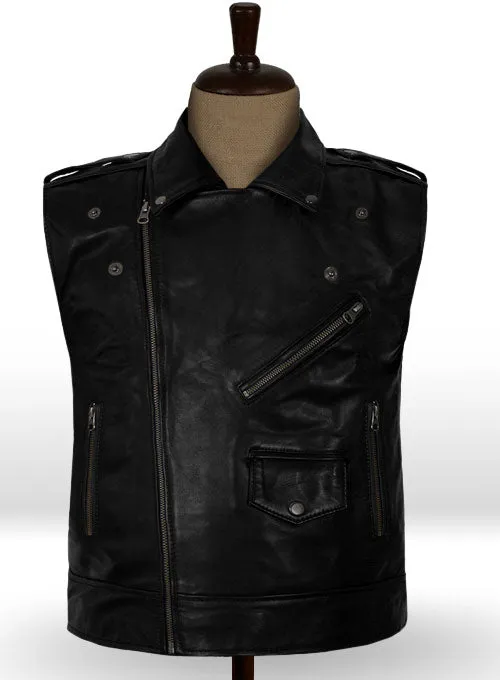 Men’s Black Leather Biker Vest