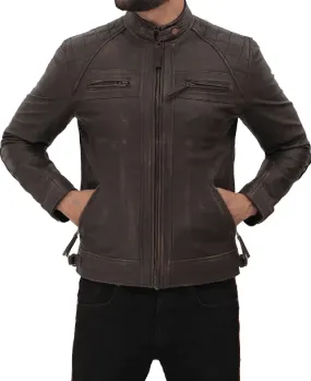 Men's Brown Distressed Quilted Leather Jacket