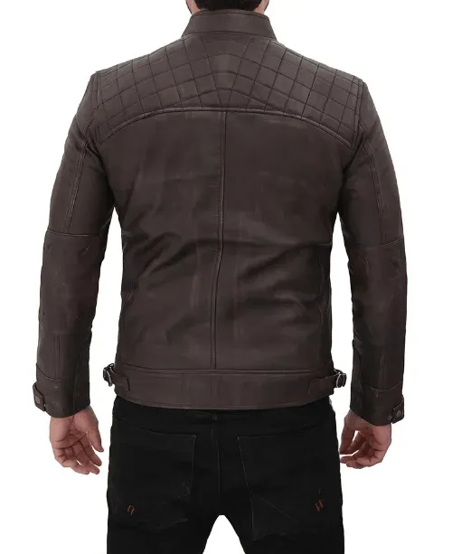 Men's Brown Distressed Quilted Leather Jacket