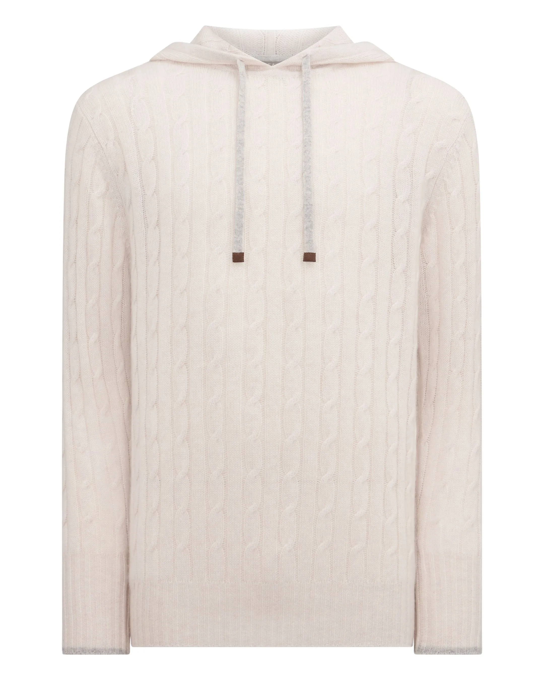 Men's Fitzrovia Cable Cashmere Hoodie Frost White