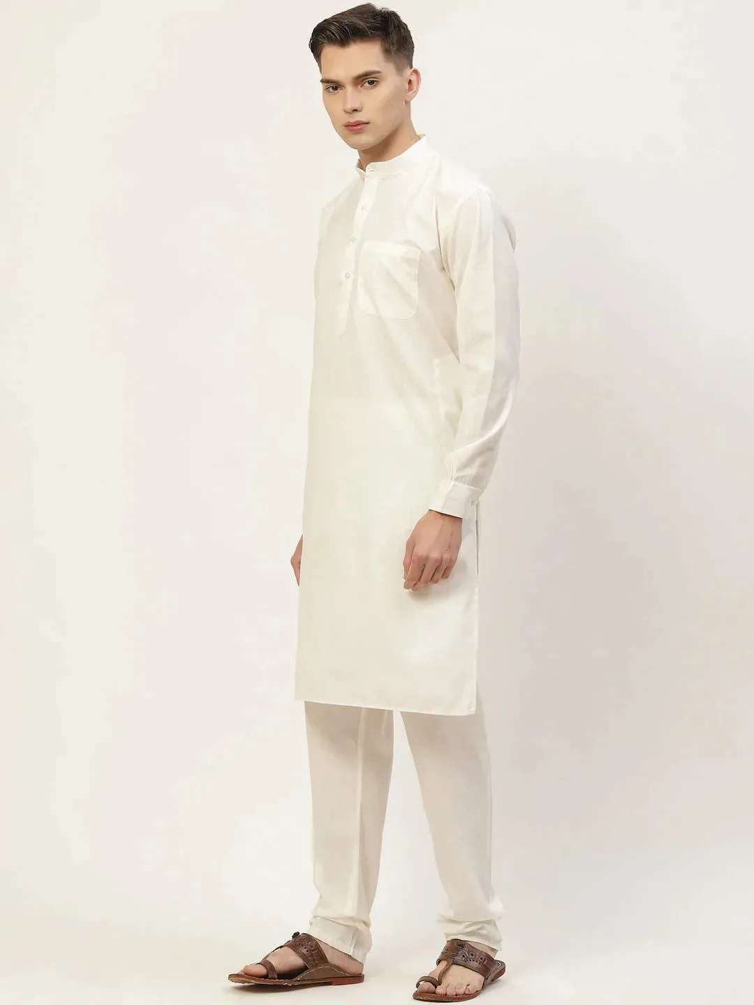 Men'S Kurta Pyjama With Teal Blue Solid Nehru Jacket