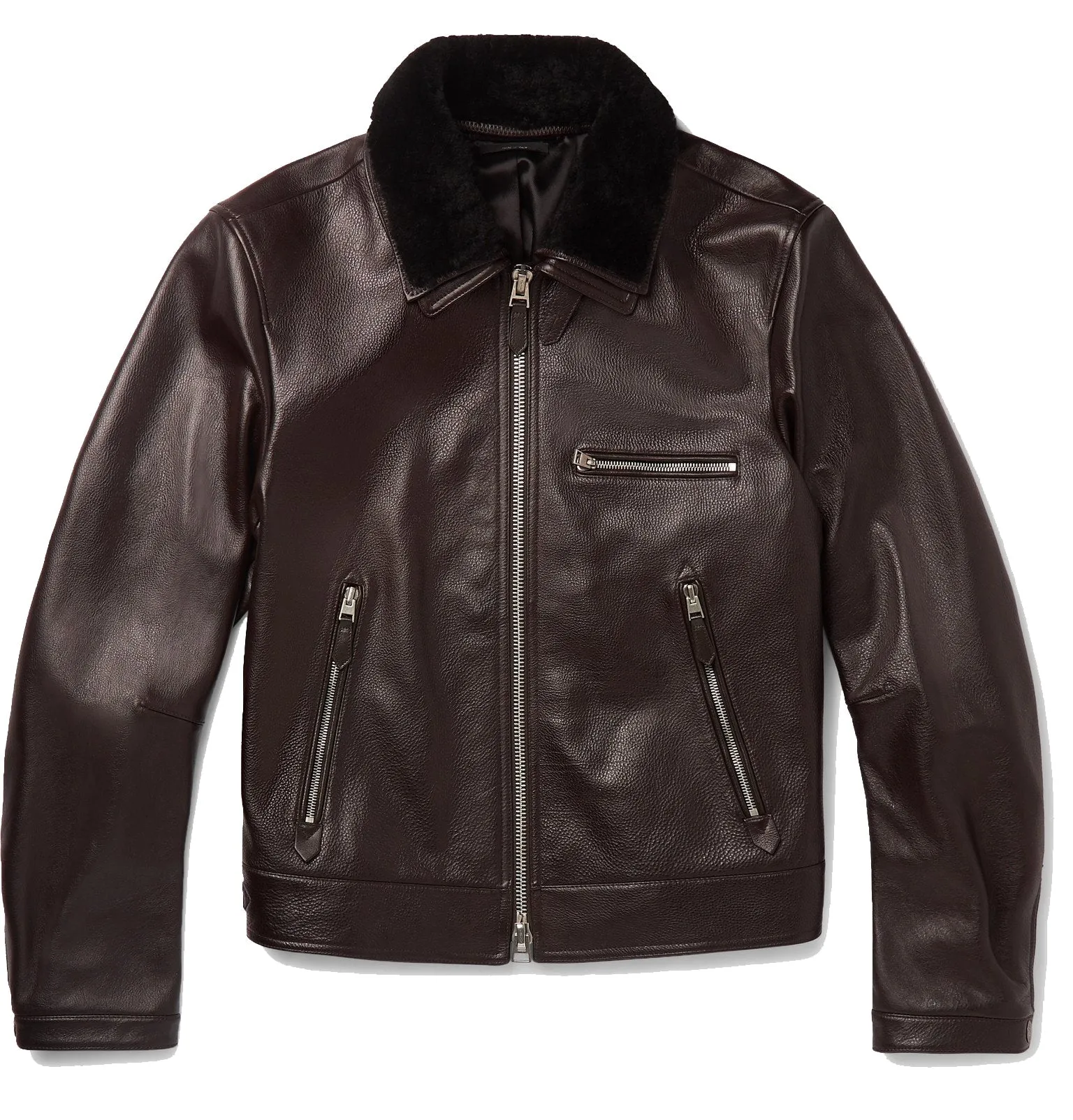 Men's Luxurious Leather Jacket w/ Shearling Collar - Antonio