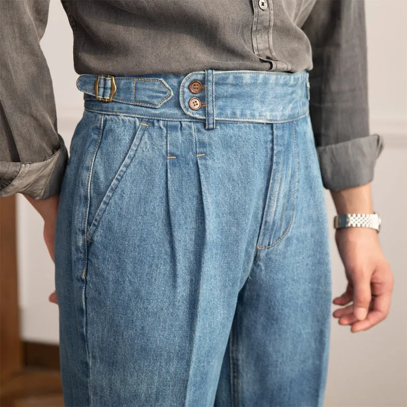 Men's Retro High Waist Straight Denim Casual Pants