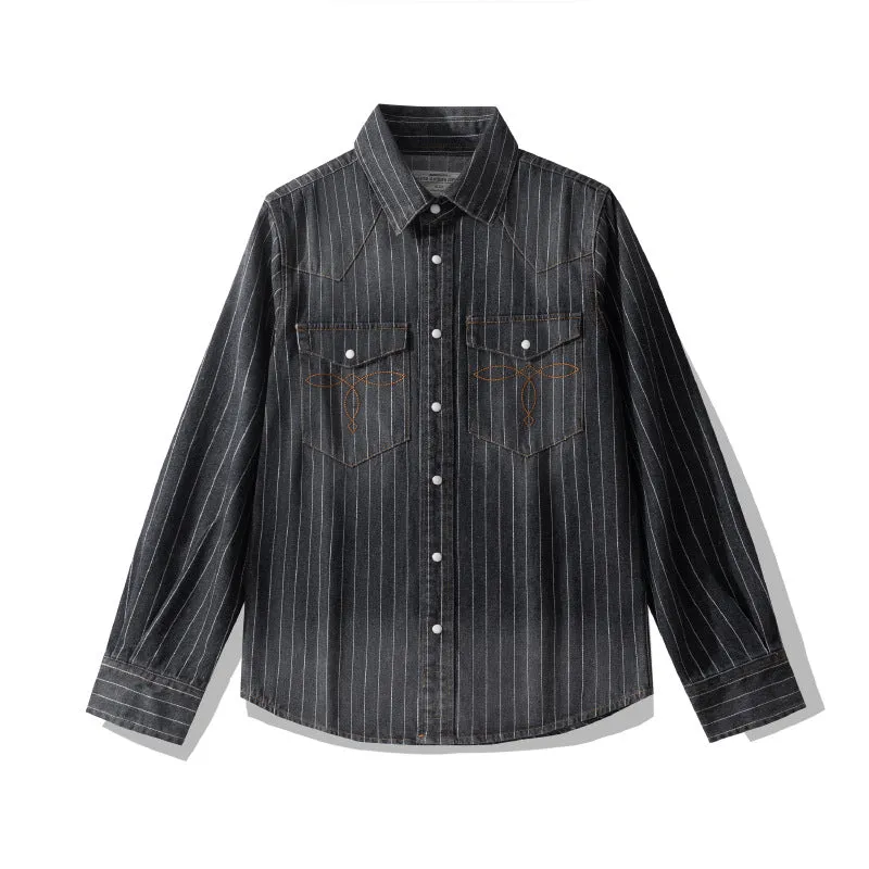 Men's Retro Shirt Classic Striped Denim Shirt