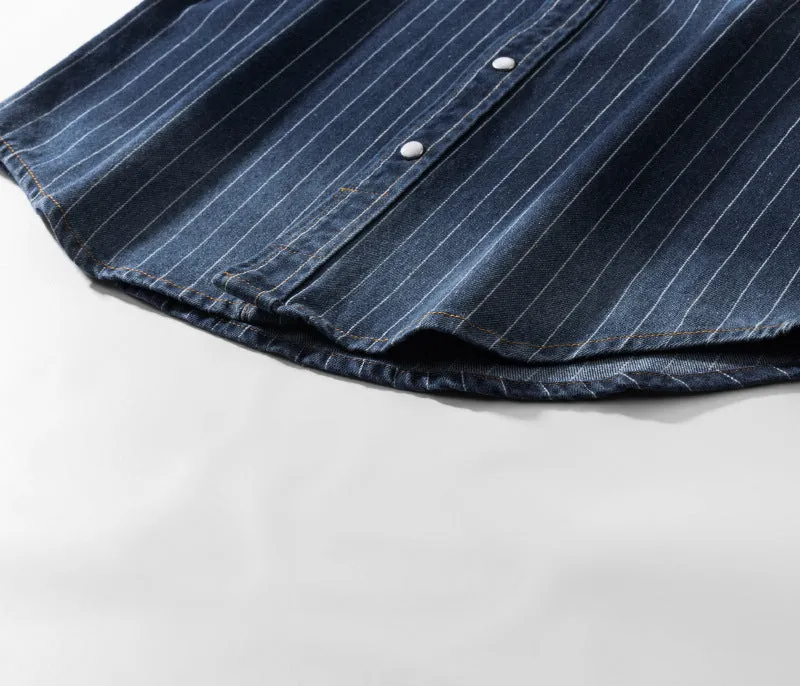 Men's Retro Shirt Classic Striped Denim Shirt