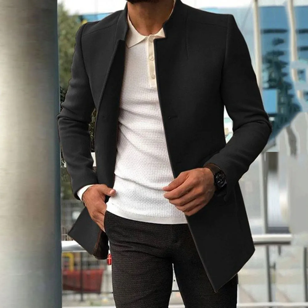 Men's Slim Coat Single Breasted Solid Color Business Jacket