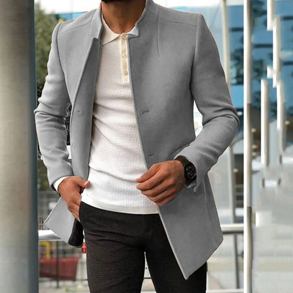 Men's Slim Coat Single Breasted Solid Color Business Jacket