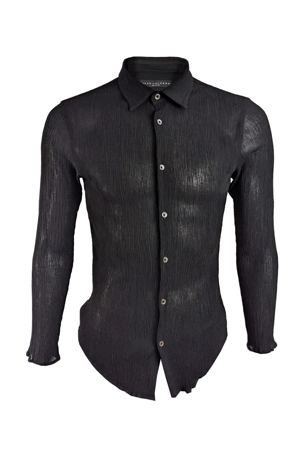 Mens Vintage Black Plissé Long Sleeve Shirt, 1990s