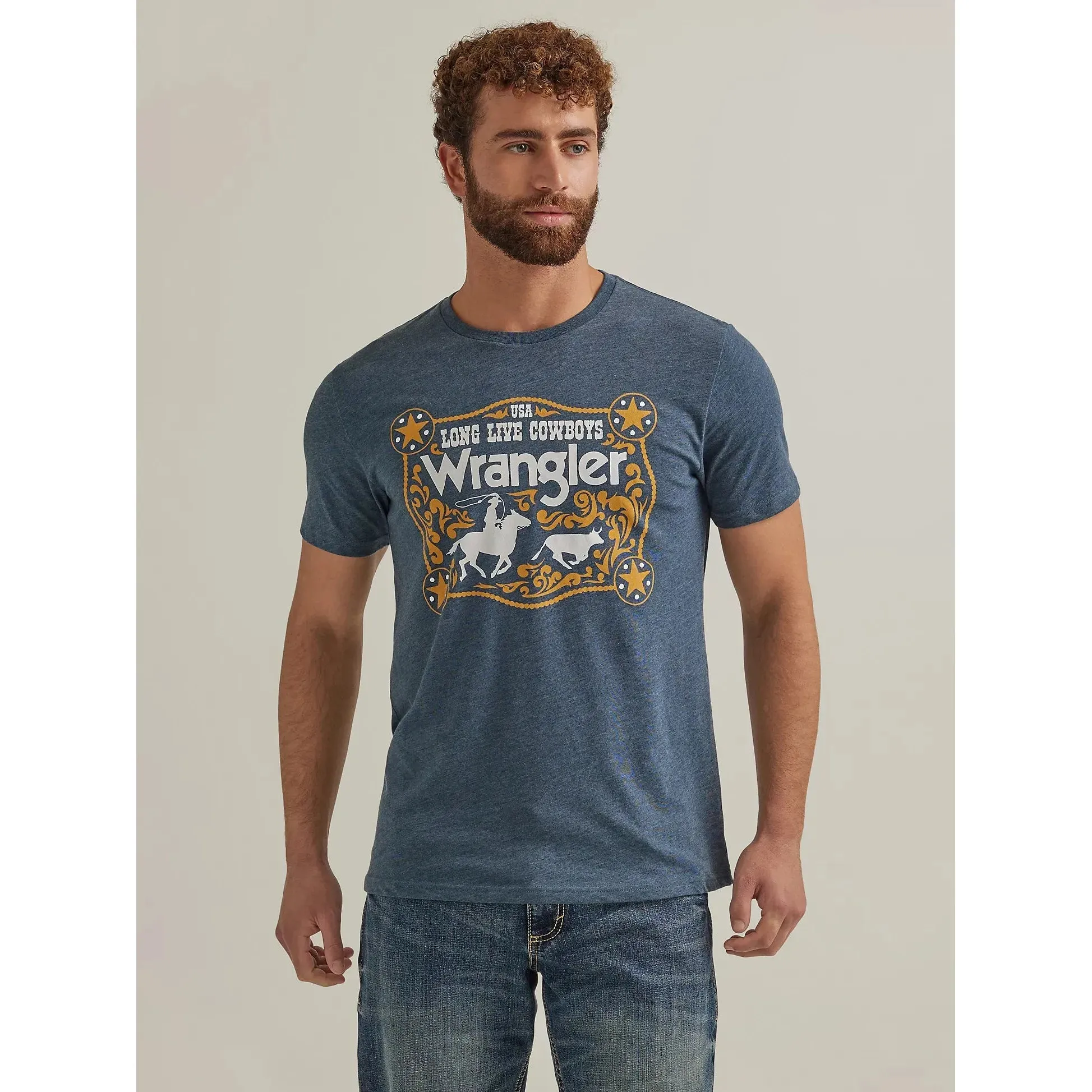 Men's  Wrangler BUCKLE GRAPHIC T-SHIRT IN MIDNIGHT HEATHER