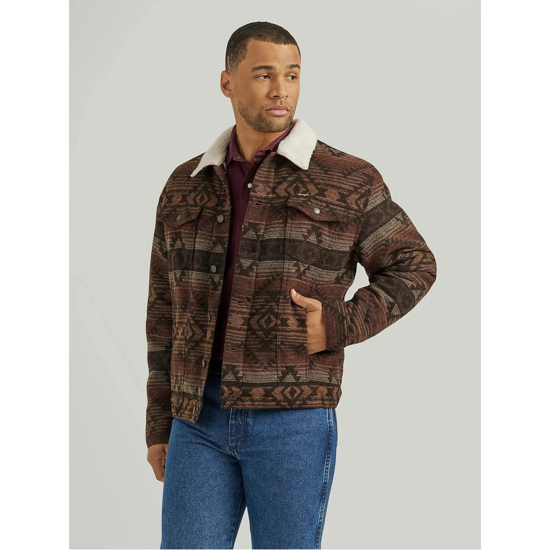 Men's Wrangler® Sherpa Lined Jacquard Print Jacket-Canyon Vibe