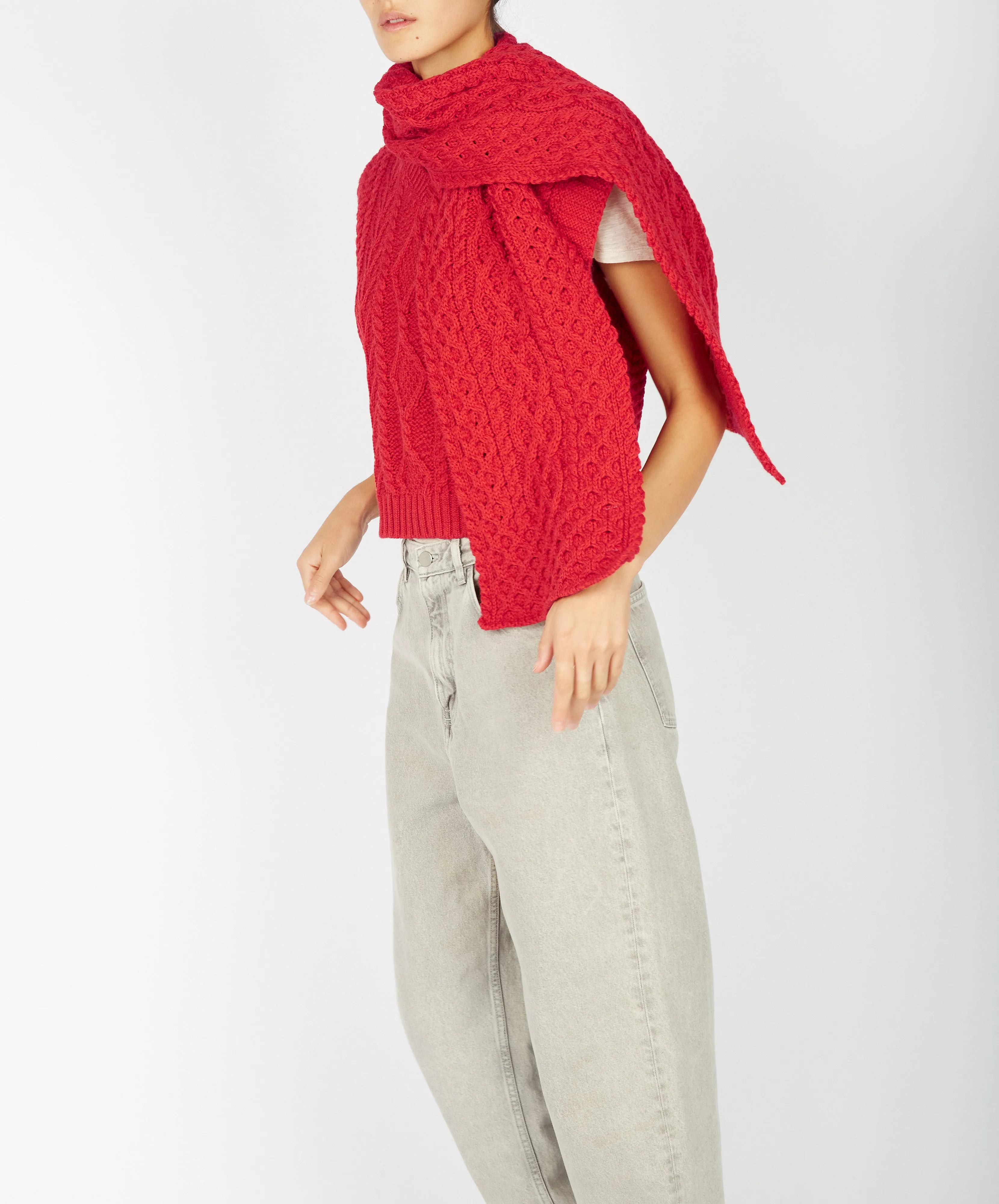 Merino Aran Scarf Scarlet