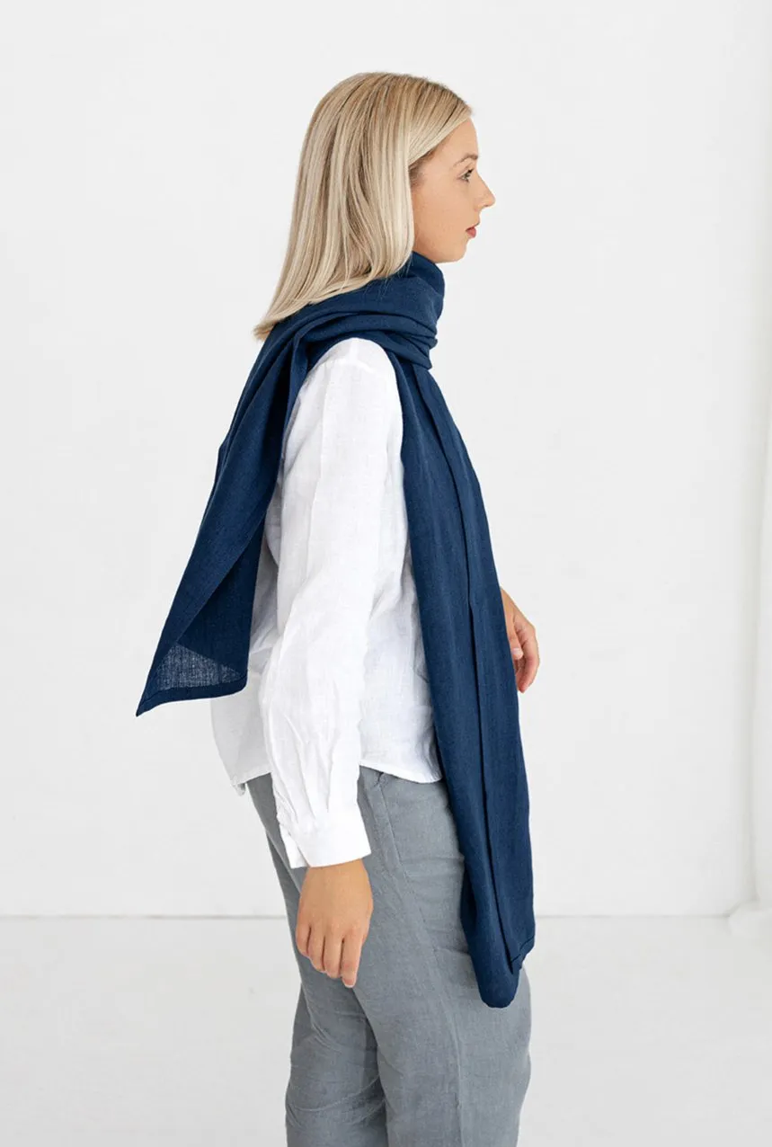 Midnight Blue Linen Scarf