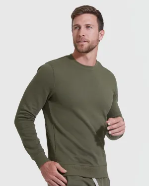 Military Green Fleece French Terry Pullover Crew Neck