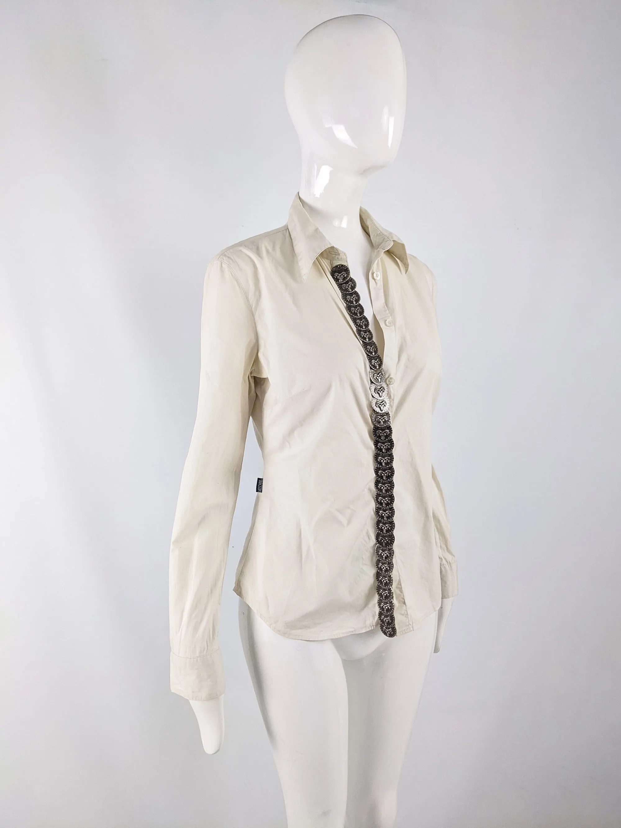 Moschino Vintage Cream Stretch Cotton Western Shirt, 1990s