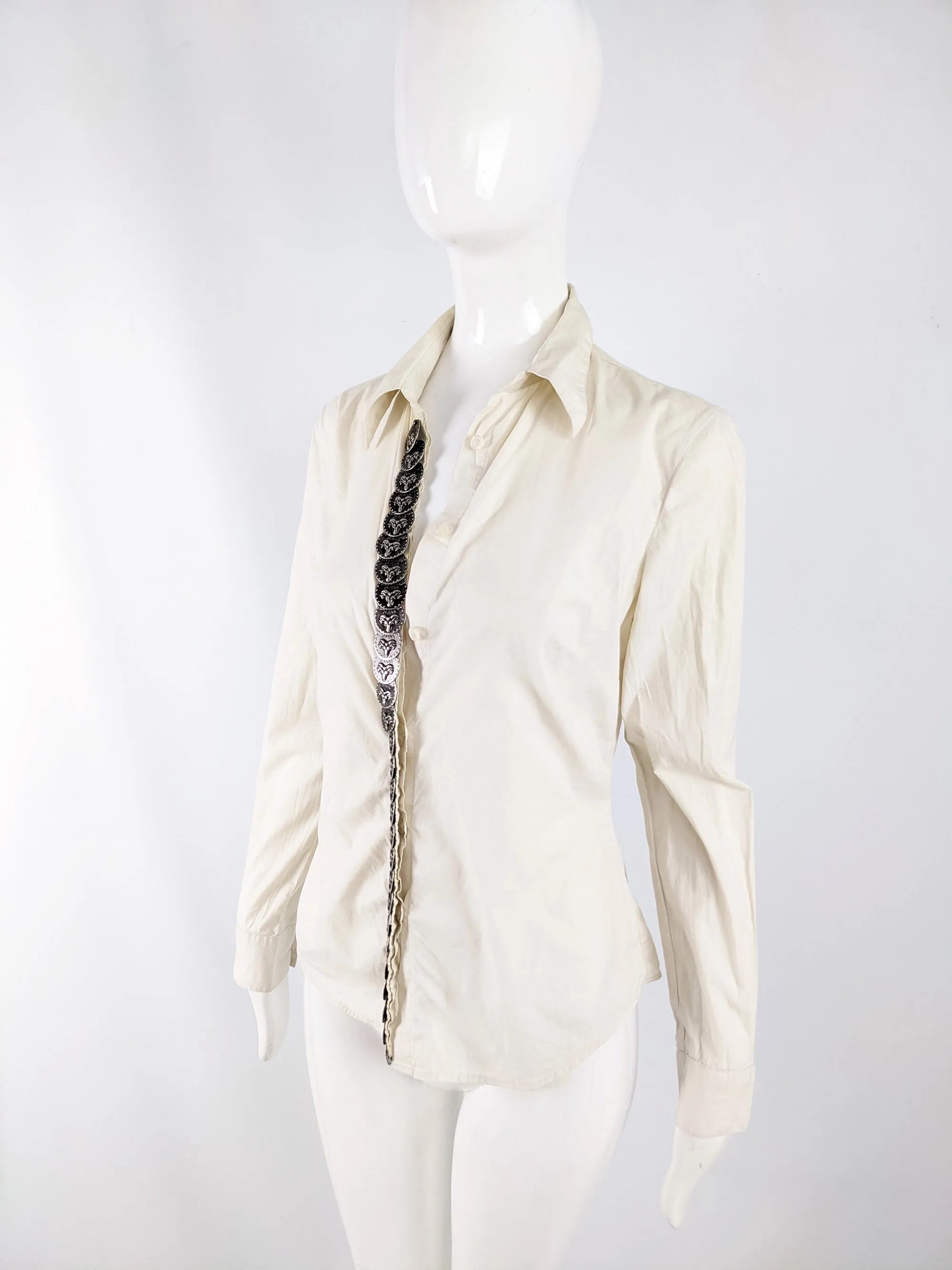 Moschino Vintage Cream Stretch Cotton Western Shirt, 1990s