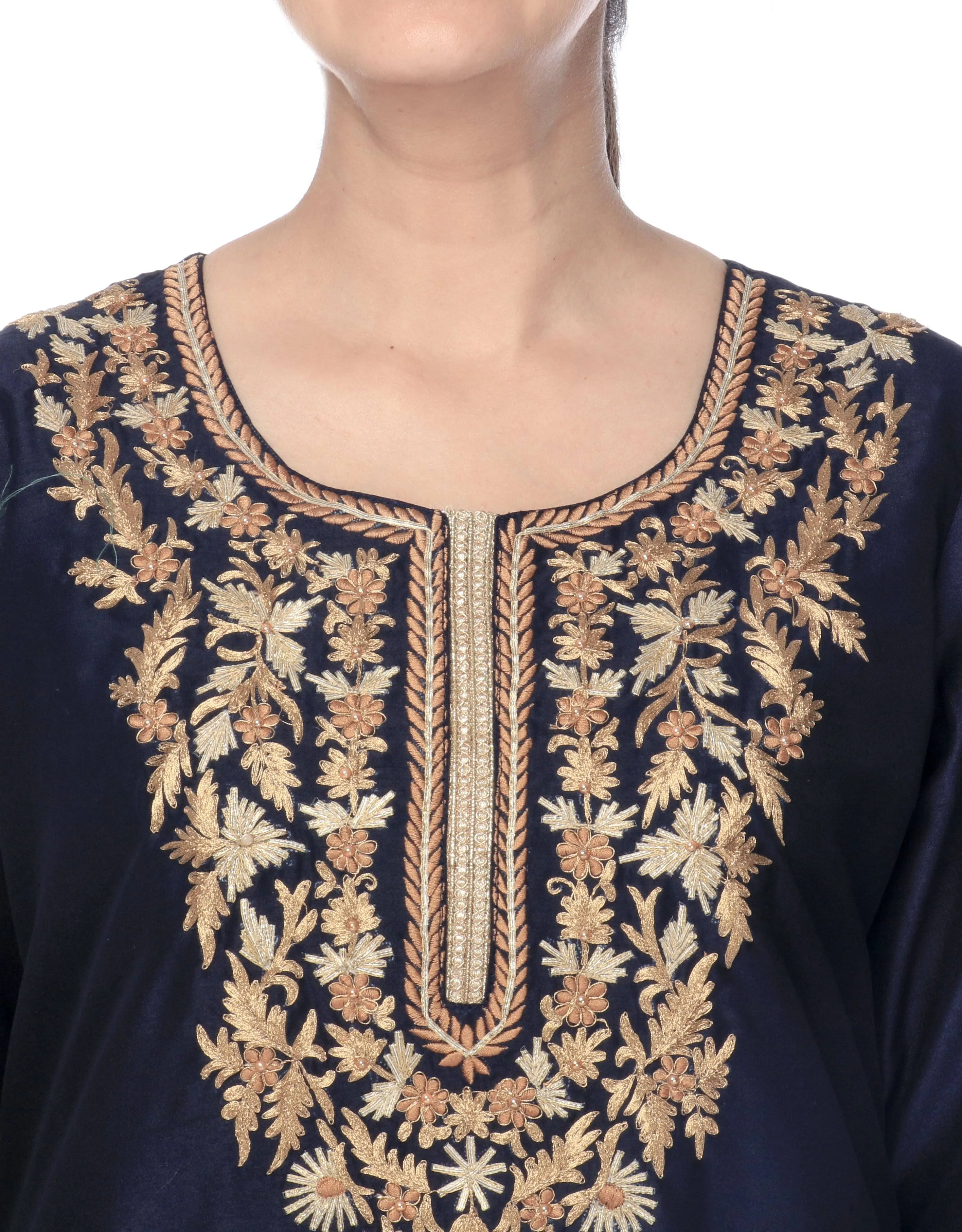 Navy Blue Chanderi Silk  Designer Kurta