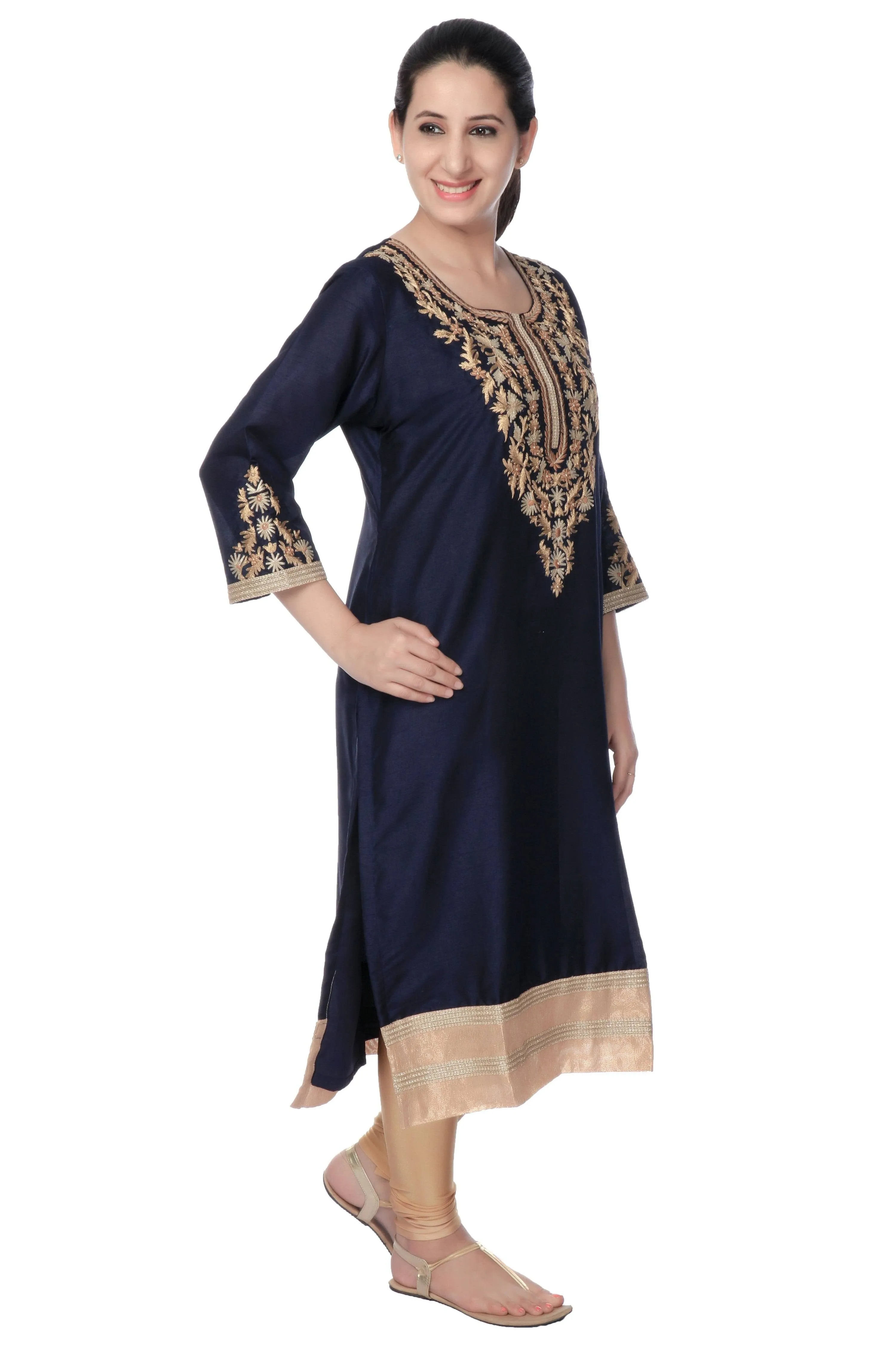 Navy Blue Chanderi Silk  Designer Kurta