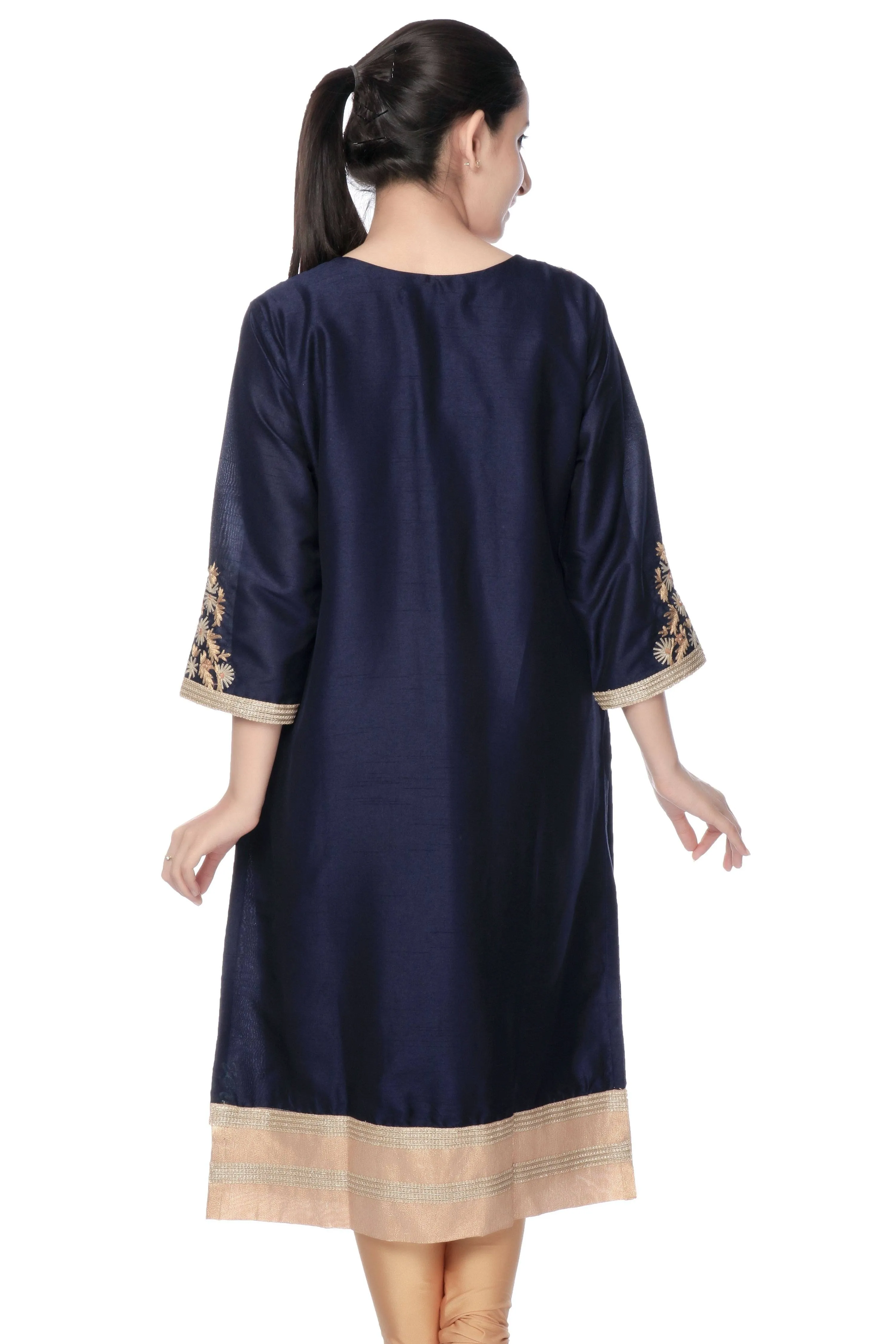 Navy Blue Chanderi Silk  Designer Kurta