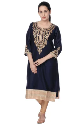 Navy Blue Chanderi Silk  Designer Kurta