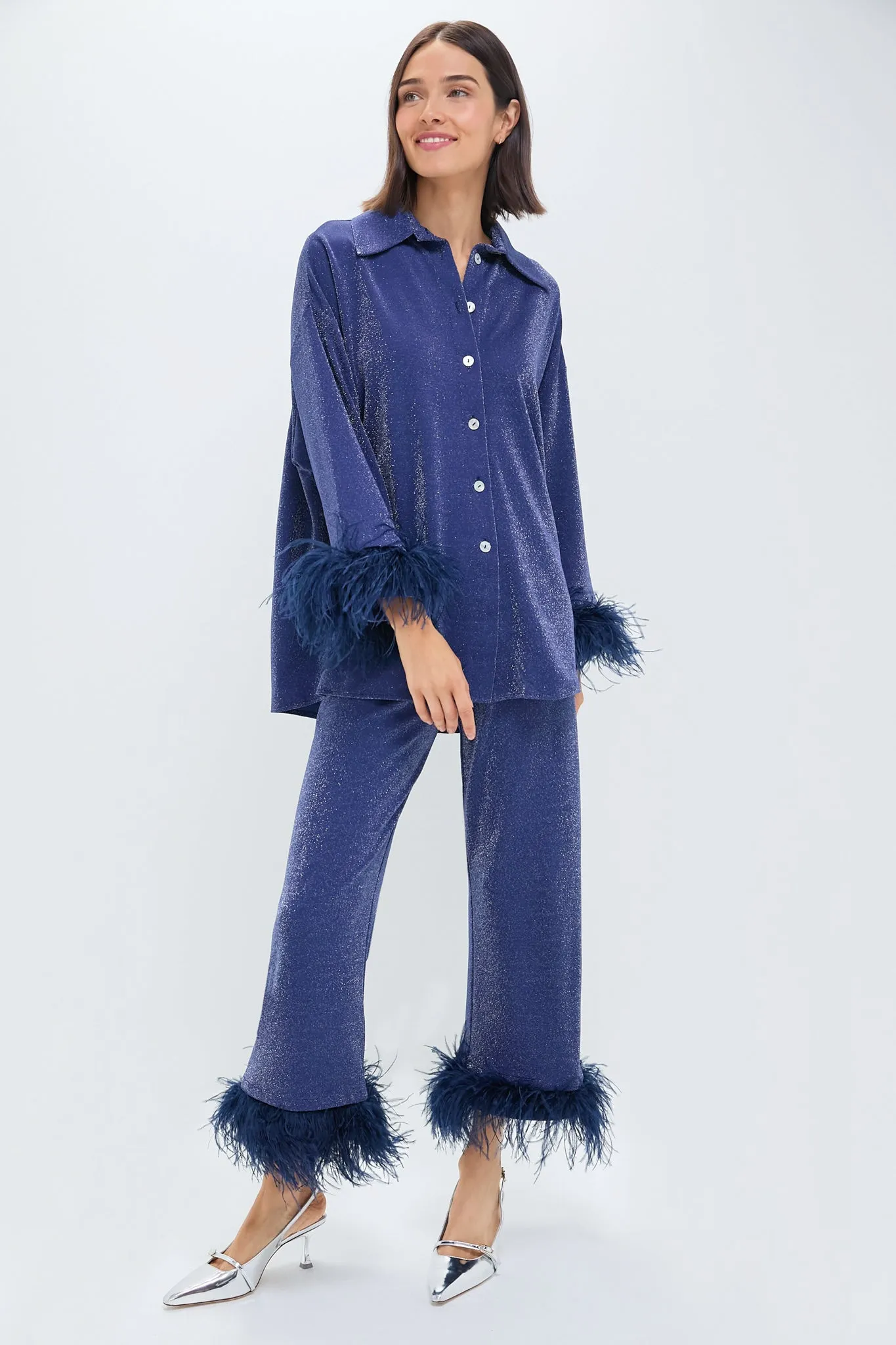 Navy Cosmos Oversized Metallic Jersey Pajama Set