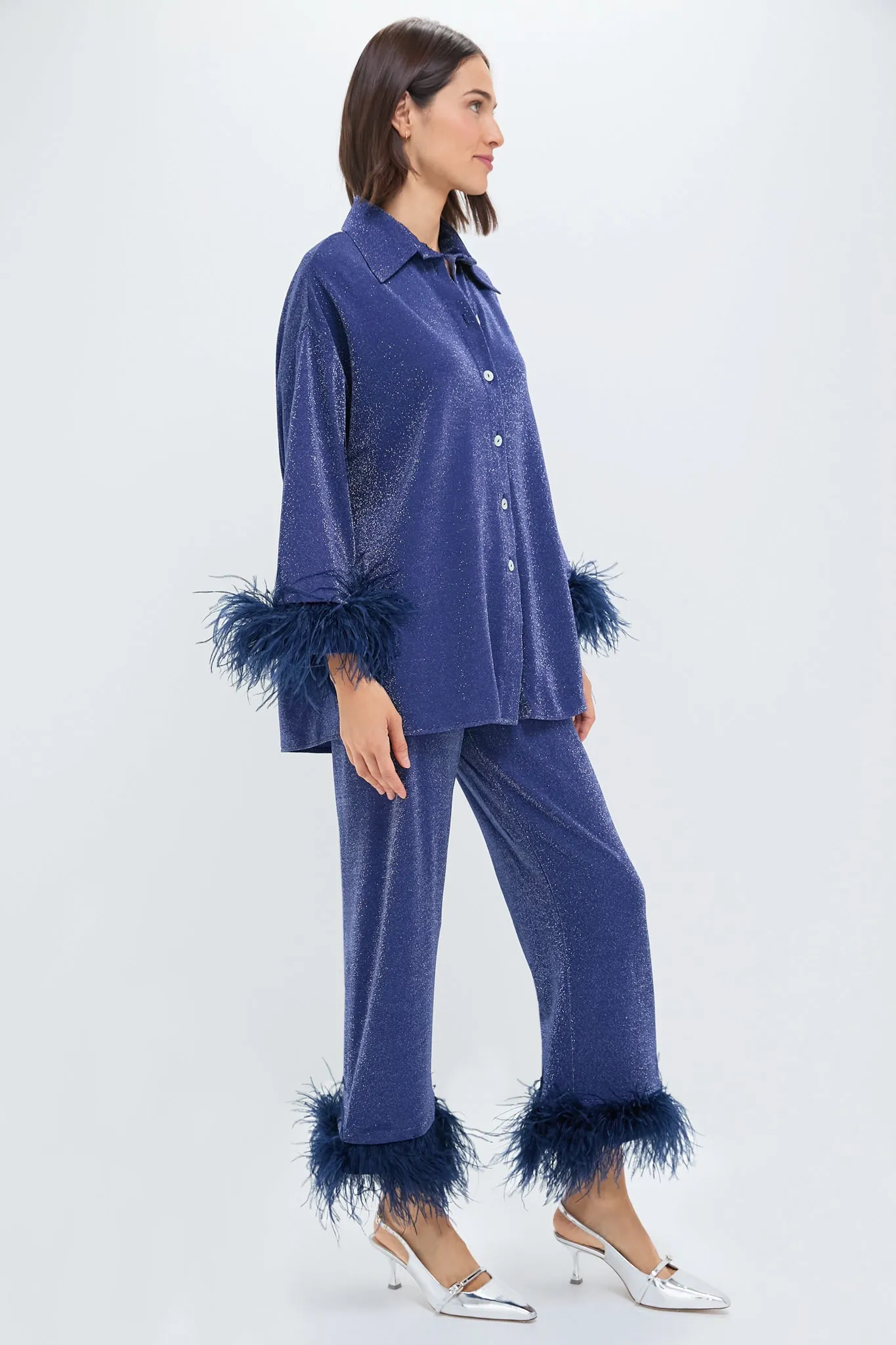 Navy Cosmos Oversized Metallic Jersey Pajama Set