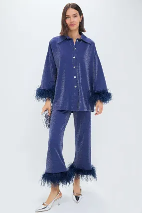 Navy Cosmos Oversized Metallic Jersey Pajama Set