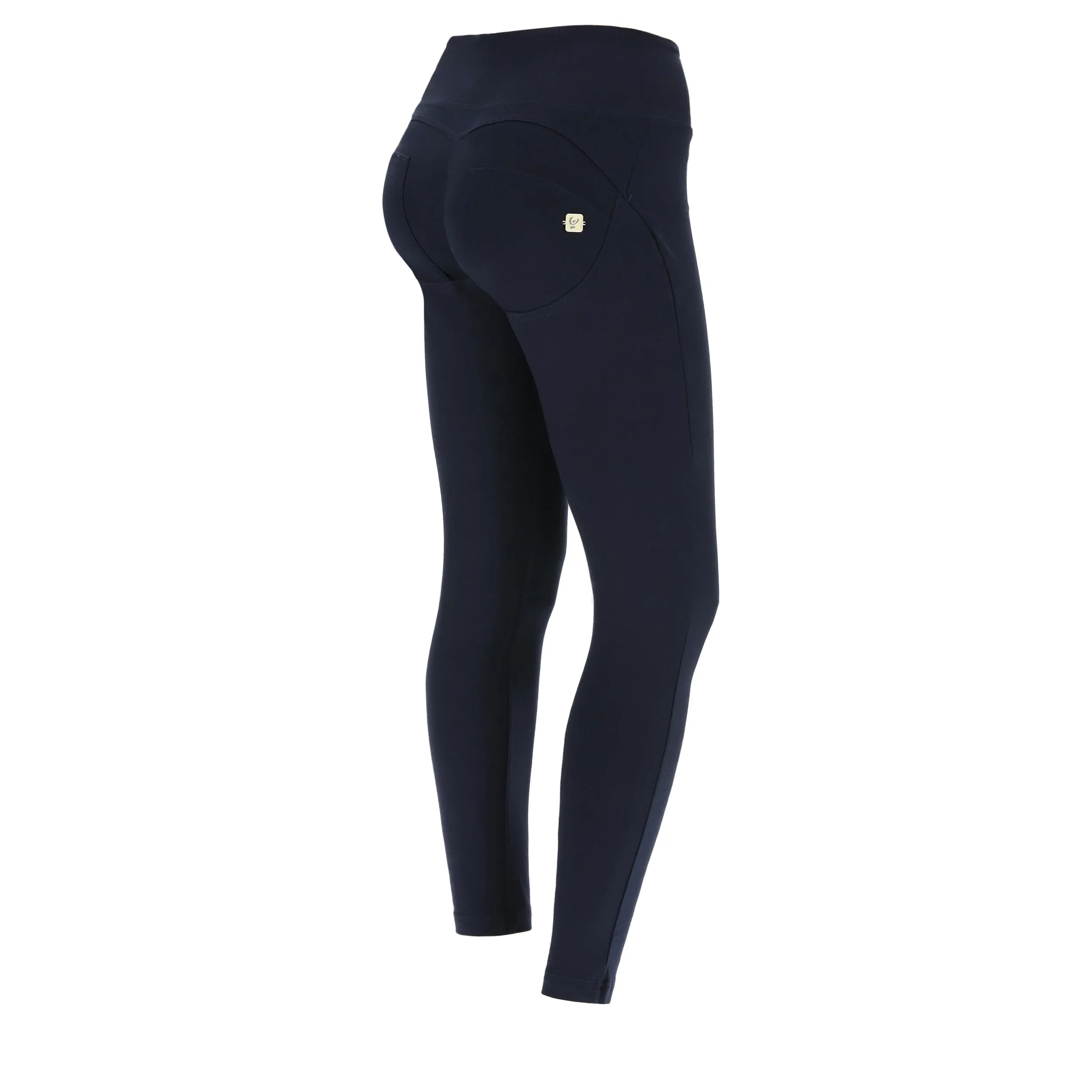 Navy Cotton High-Waist Ankle-Length Pants