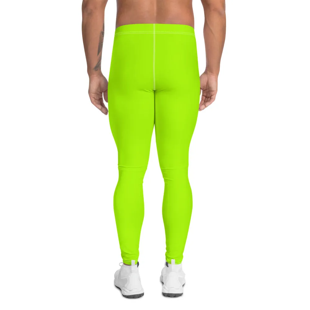 Neon Green Pink Men's Leggings, Dual Color Modern Bright Running Tights Meggings-Made in USA/EU