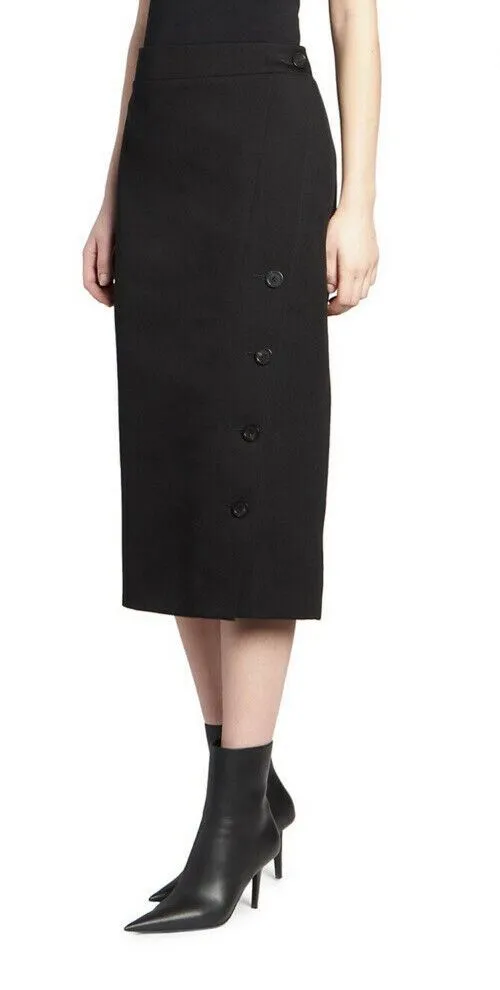 New $990 Balenciaga Buttoned Side Slit Pencil Skirt Black 38/6 Italy