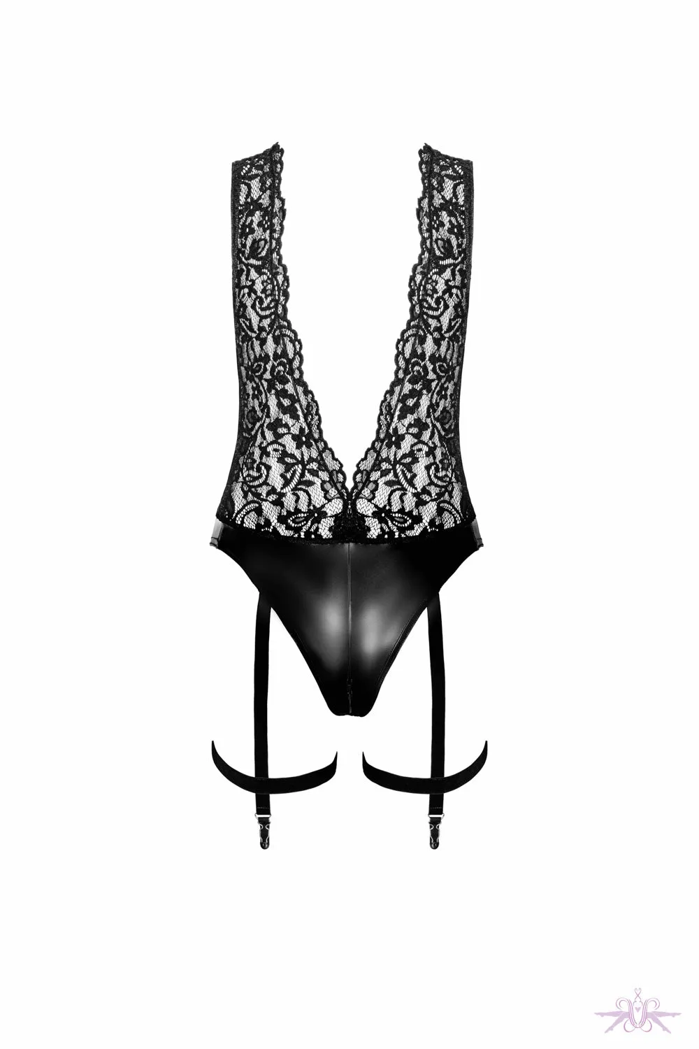 Noir Handmade V-Neck Bodysuit with Garters