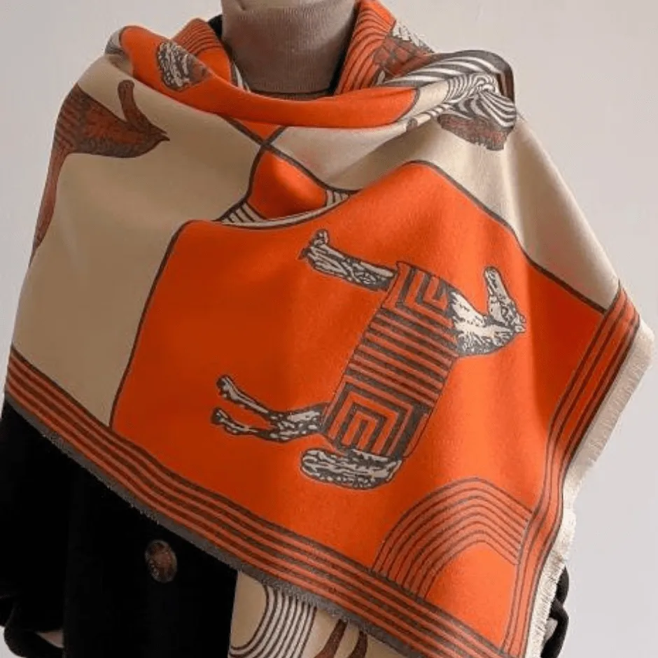 Orange and Grey Reversible Wrap - Horse Track