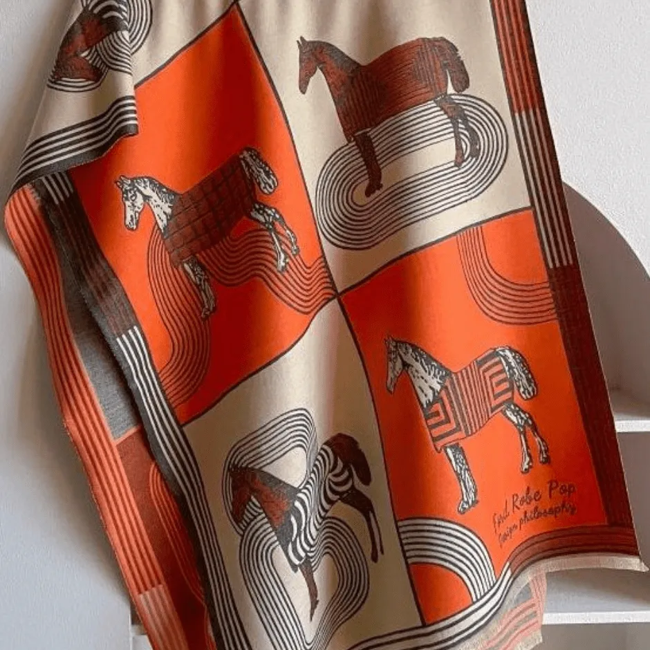 Orange and Grey Reversible Wrap - Horse Track