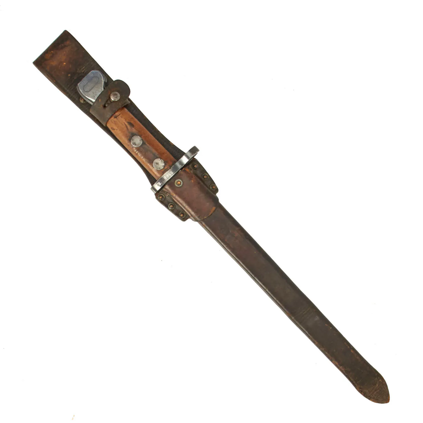 Original Dutch Geweer M. 95 T-Back Bayonet Shortened to German WWII Seitengewehr 102 (h) with Scabbard