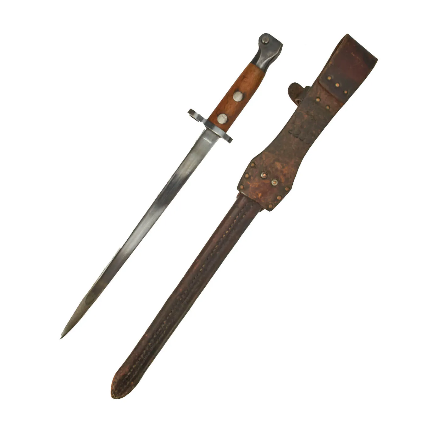 Original Dutch Geweer M. 95 T-Back Bayonet Shortened to German WWII Seitengewehr 102 (h) with Scabbard