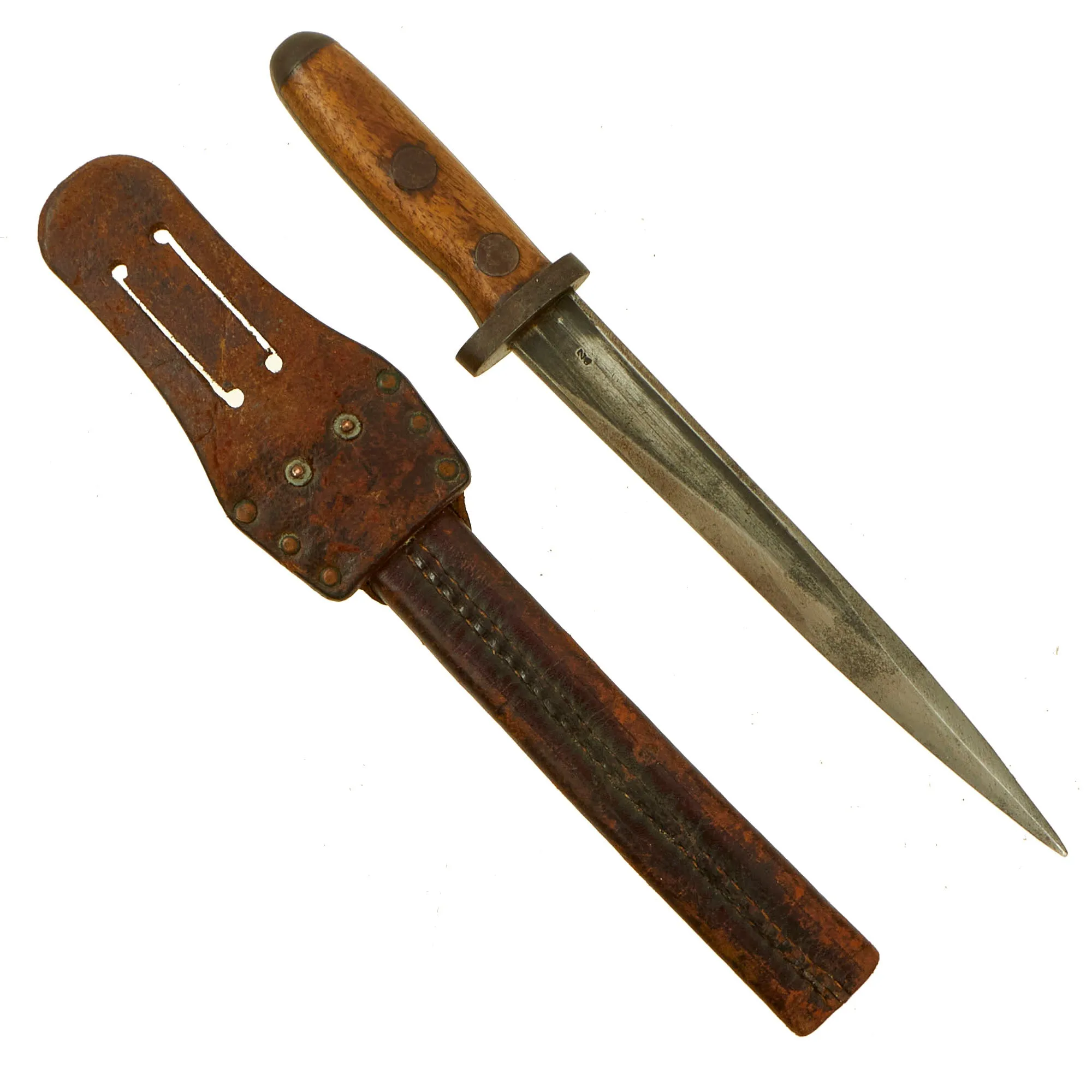 Original Dutch WWI / WWII Geweer M. 95 T-Back Bayonet Shortened to Fighting Knife with Scabbard