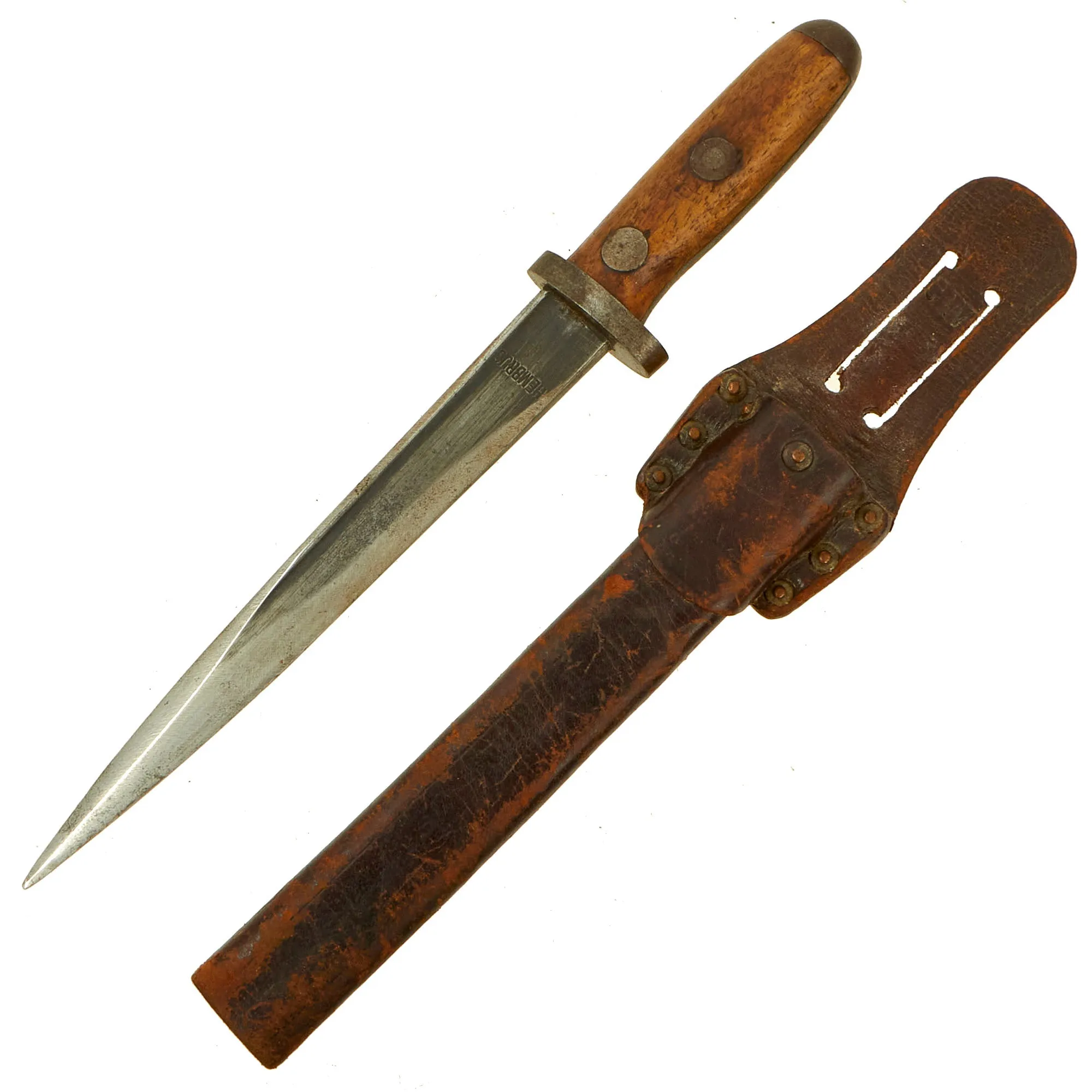 Original Dutch WWI / WWII Geweer M. 95 T-Back Bayonet Shortened to Fighting Knife with Scabbard