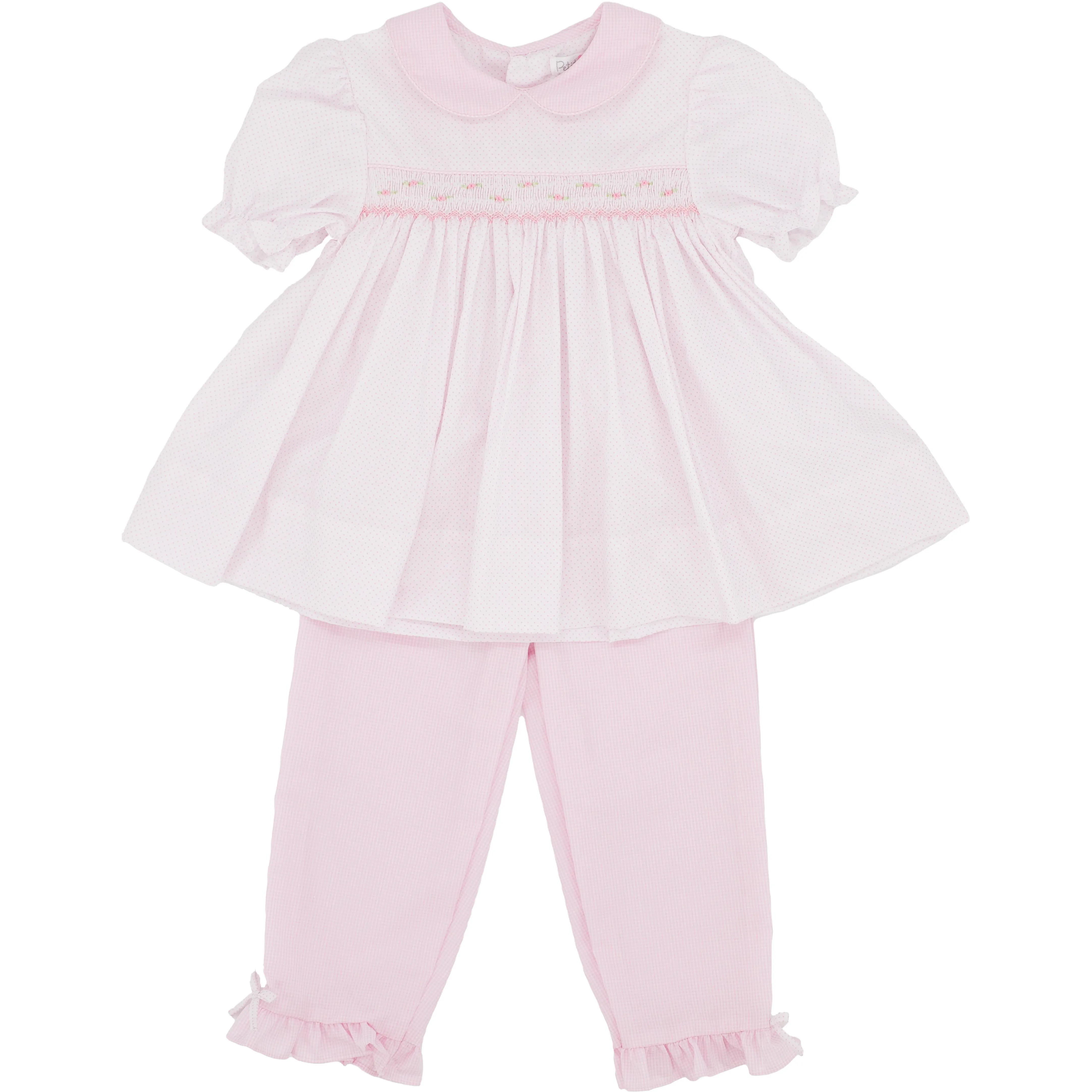 Pink Dot Smocked Pants Set