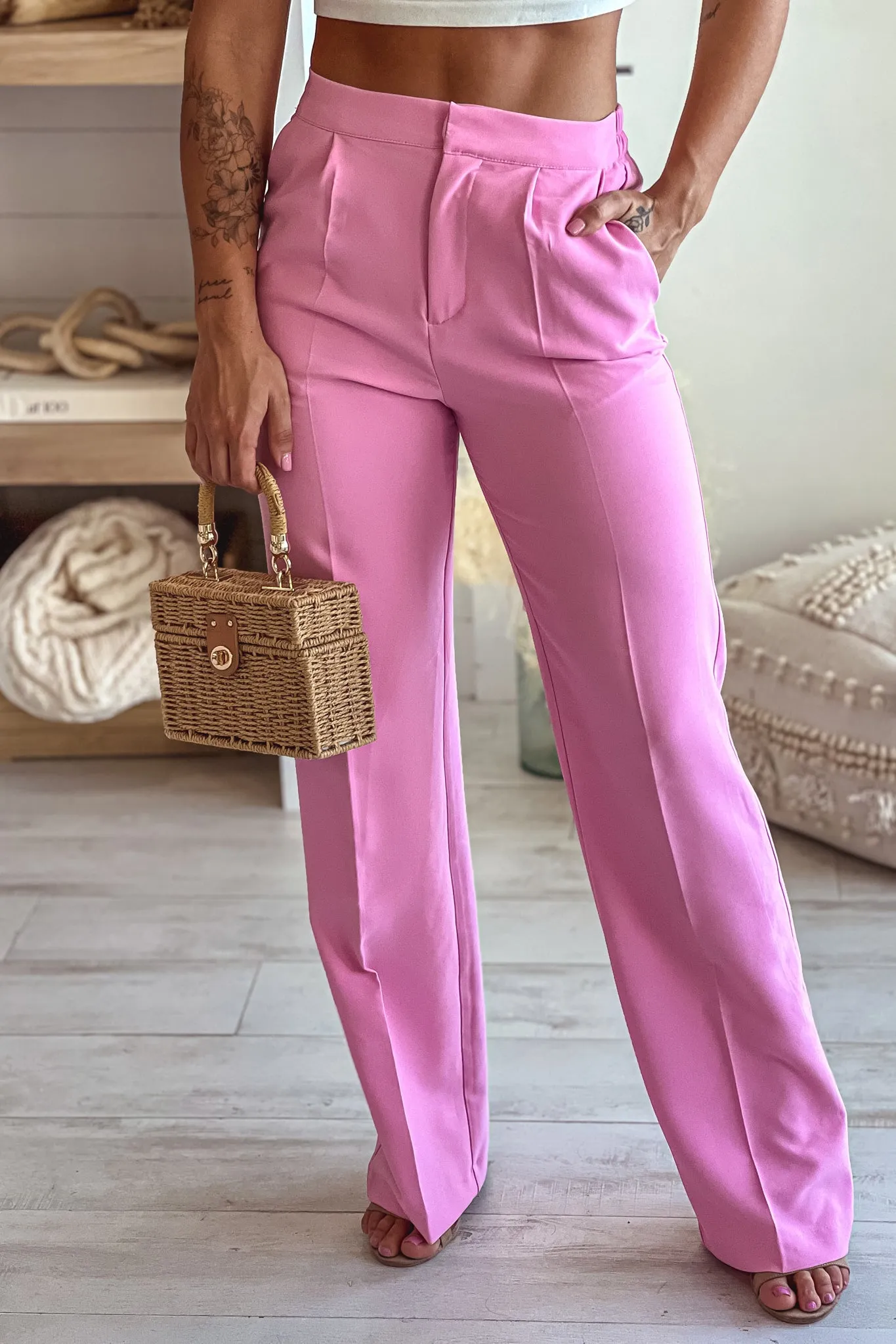 Pink Regular Fit Dress Pants