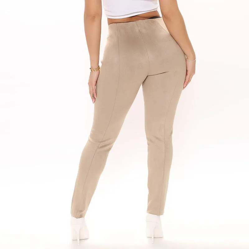 Plus Size Stretch High Waist  Faux Suede Leggings