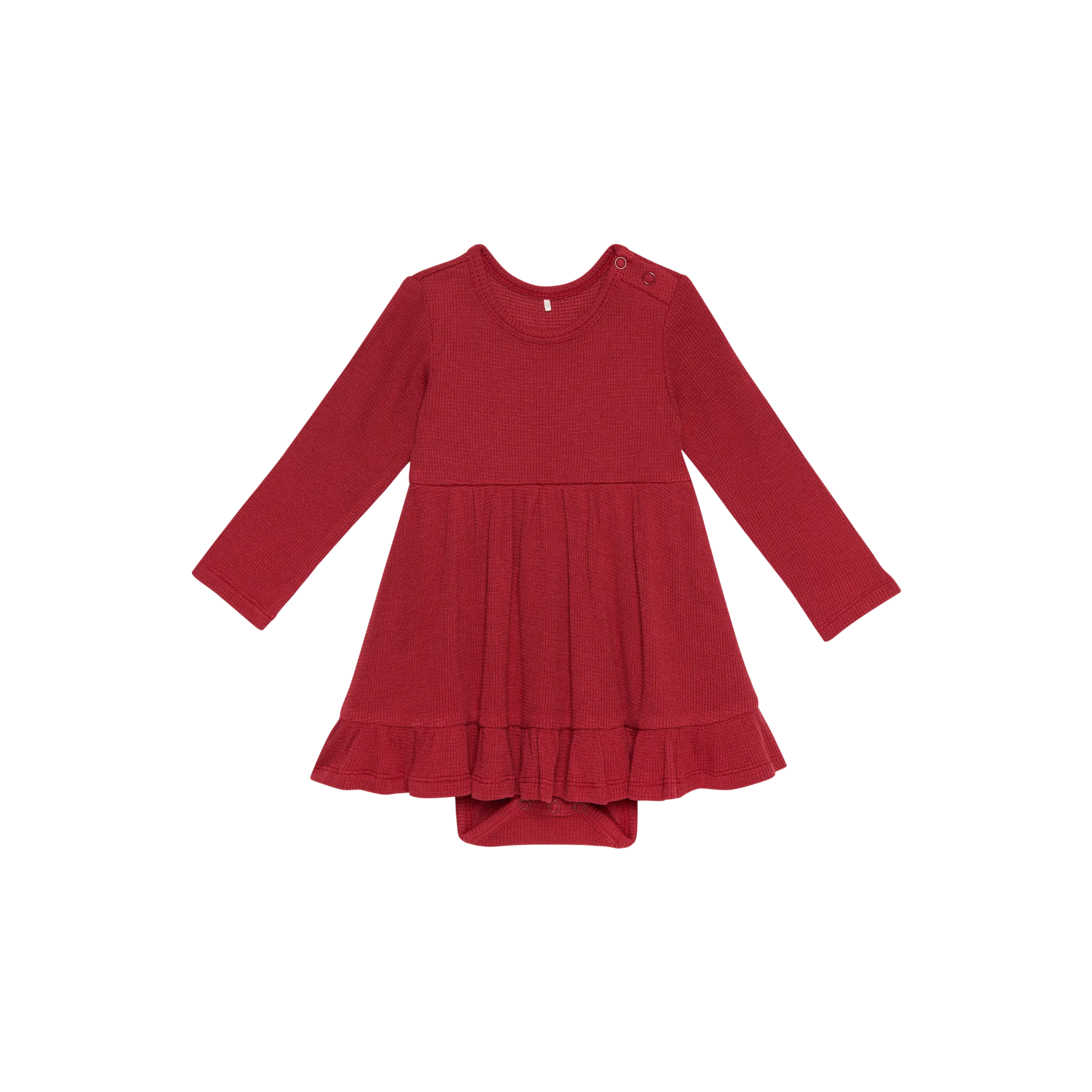 Posh Peanut Long Sleeve Ruffled Bodysuit Dress - Crimson Waffle