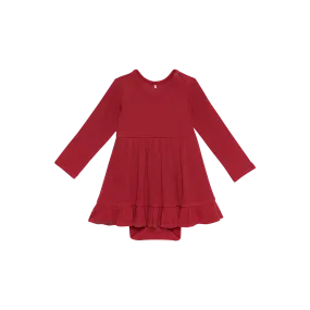 Posh Peanut Long Sleeve Ruffled Bodysuit Dress - Crimson Waffle