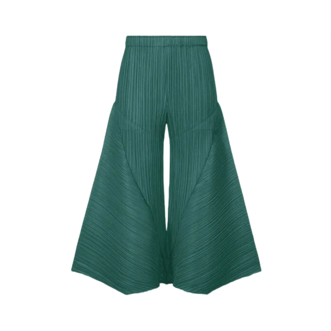 Pre Order: Pleated Wide Leg Elastic Waist Solid Trouser Pants