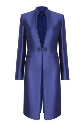 Purple/Royal Dress Coat in Plain Brocade with Cord Trim and Frogging - Vicky